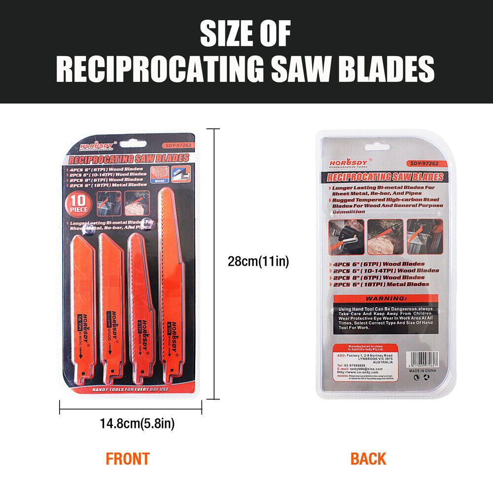 10Pack Reciprocating Saw Blades For Wood Metal Timber Demolition Cutting