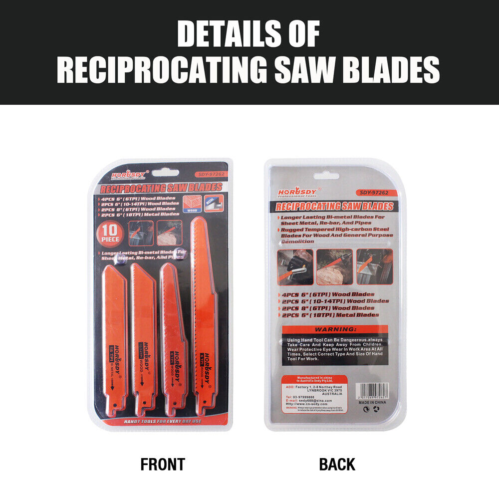 10Pack Reciprocating Saw Blades For Wood Metal Timber Demolition Cutting