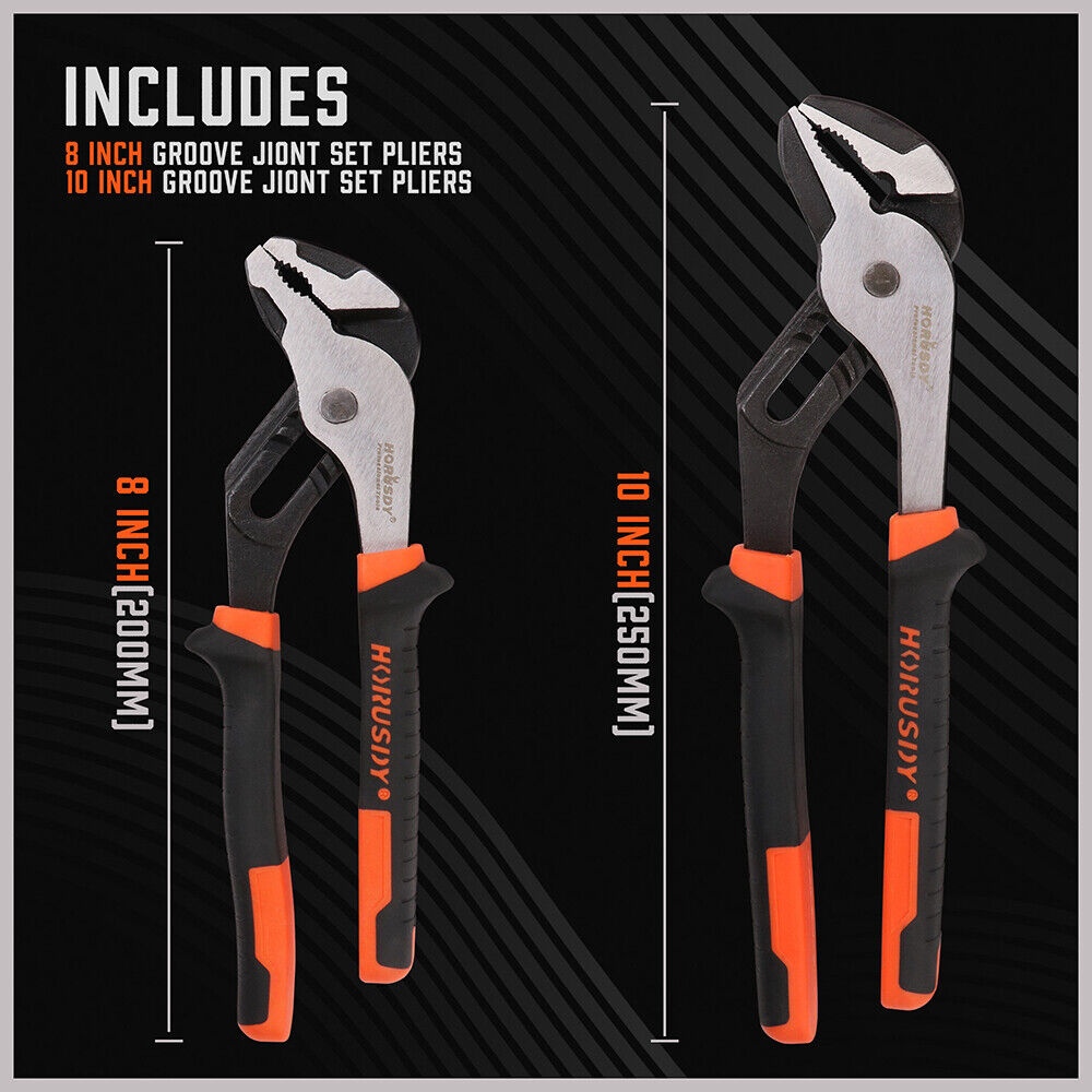 2Pack Groove Joint Pliers 8 & 10-inch Multi Grip Non-Slip