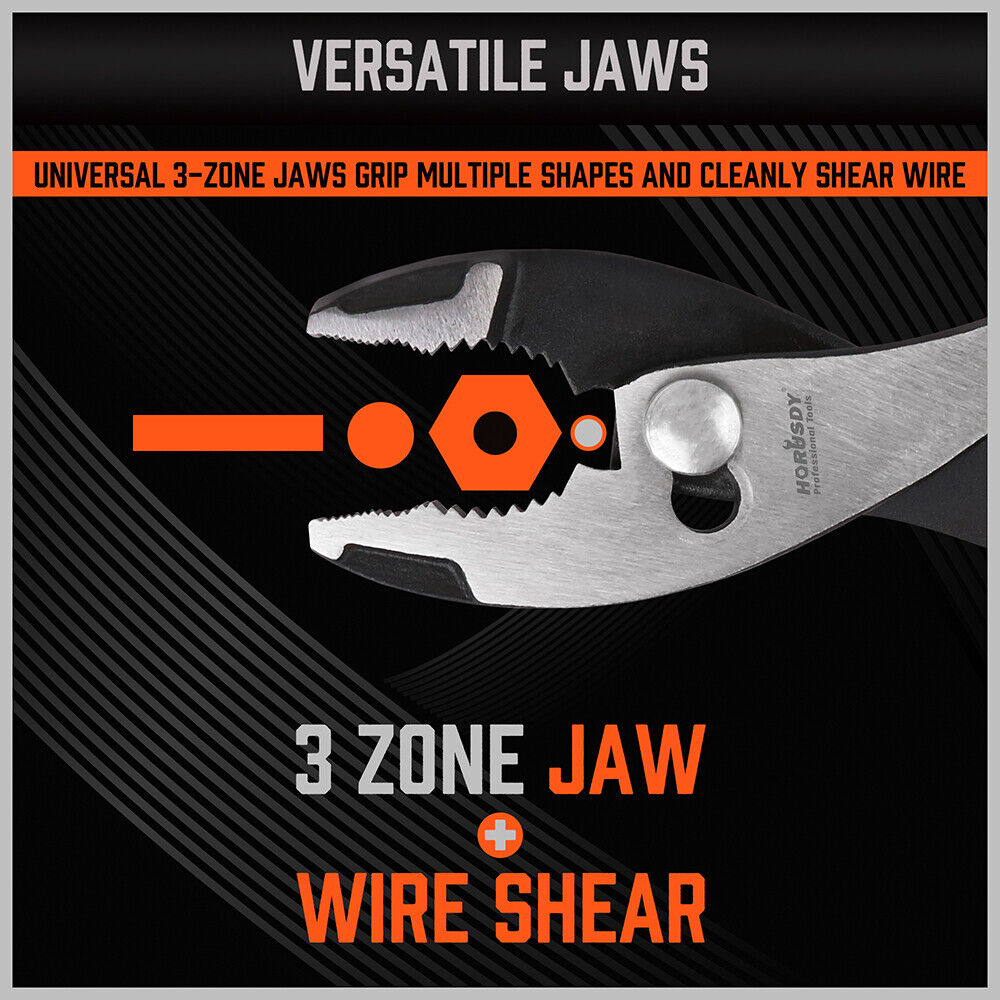 8" Slip Joint Pliers Adjustable Heavy-Duty Jars Non-Slip Grip Handle