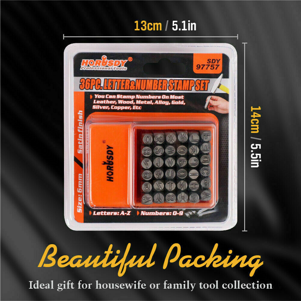 36Pack 6mm Number & Capital Letter Stamp Punches Metal Plastic