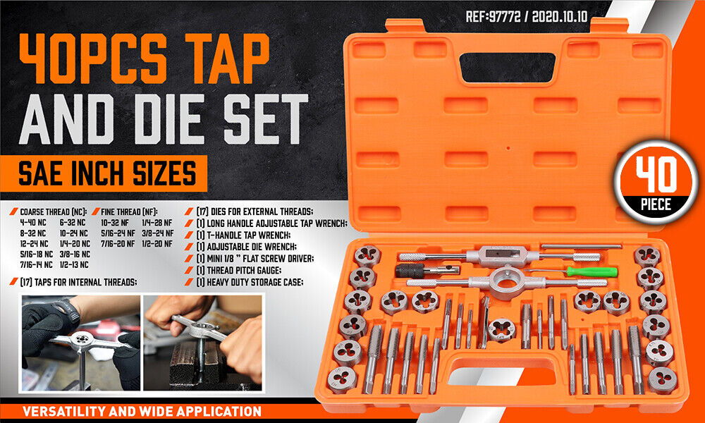 40Pack Tap And Die Imperial SAE Screw Screwdriver Thread Drill
