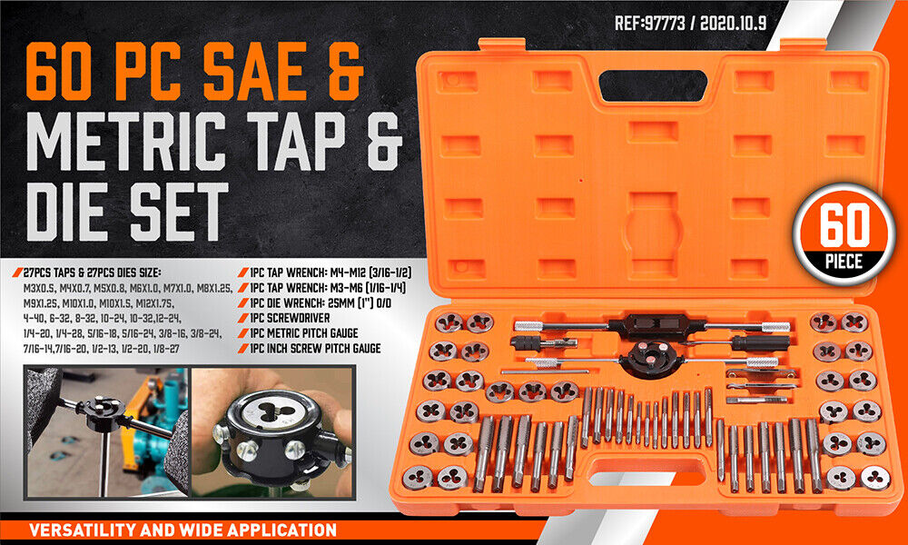 60Pack Tap And Die Metric Imperial Screw Screwdriver Thread Drill
