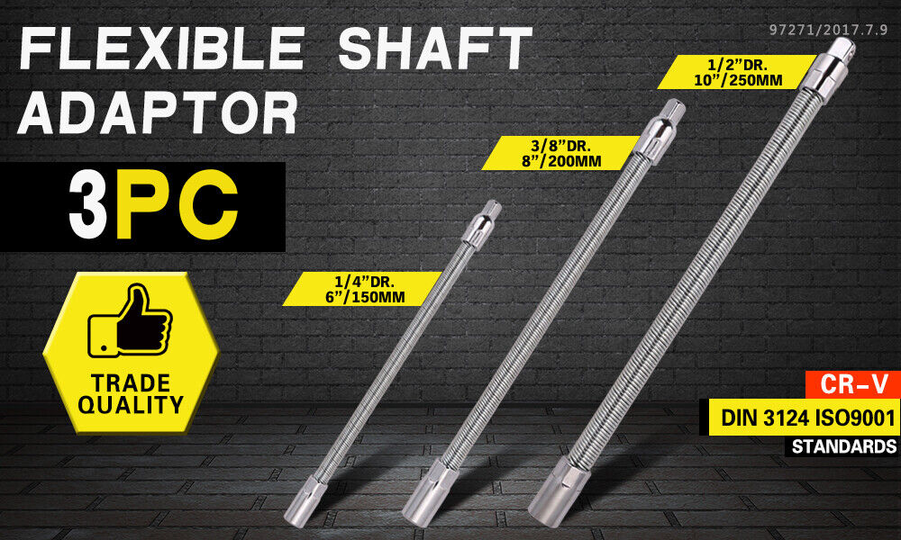 3PC Flexible Socket Extension Bars Shaft 1/2" 1/4" 3/8" Drive