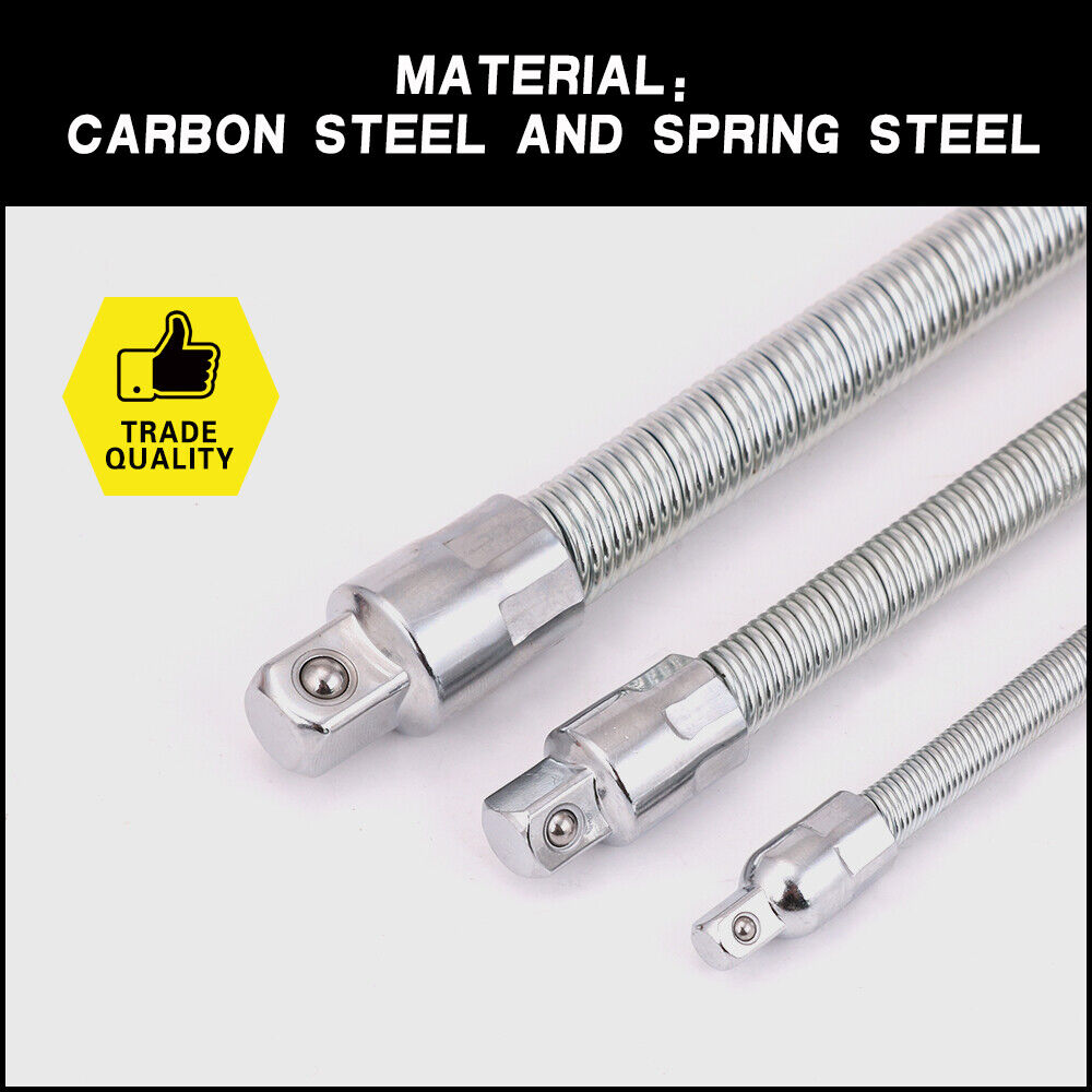 3PC Flexible Socket Extension Bars Shaft 1/2" 1/4" 3/8" Drive