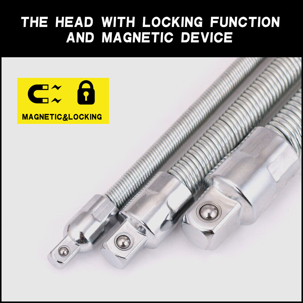 3PC Flexible Socket Extension Bars Shaft 1/2" 1/4" 3/8" Drive