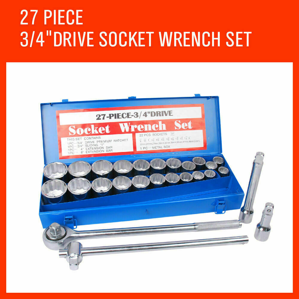 27Pack Heavy-Duty Socket Wrench 3/4" Drive Metric & Imperial Extension