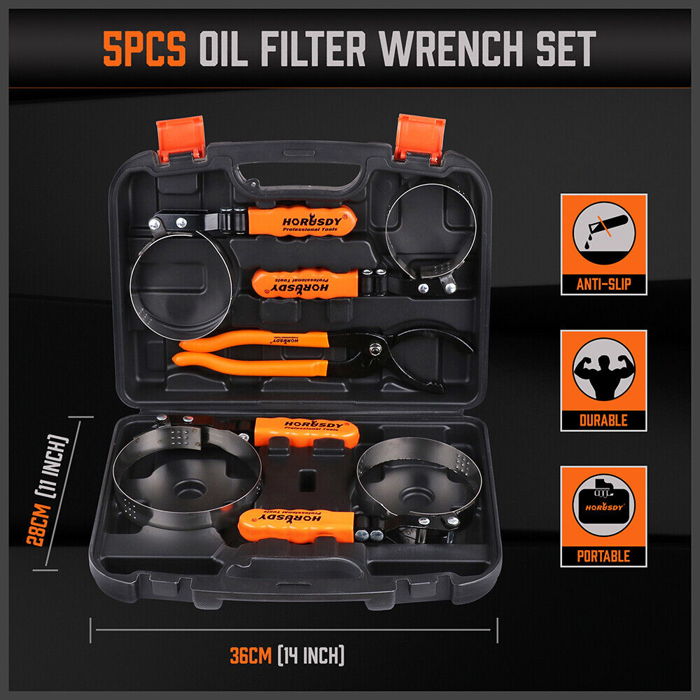 5Pack Oil Filter Wrench Swivel Grip Steel Belt Spanner Universal