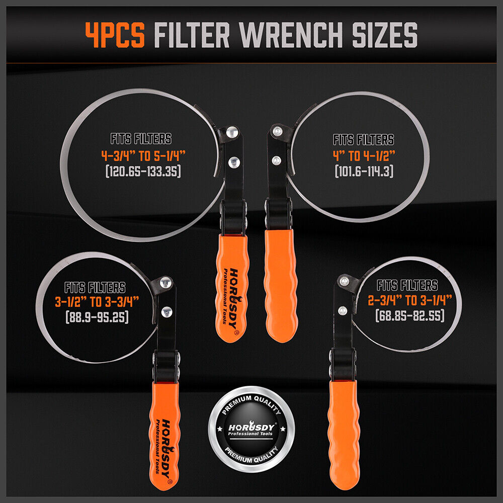 5Pack Oil Filter Wrench Swivel Grip Steel Belt Spanner Universal