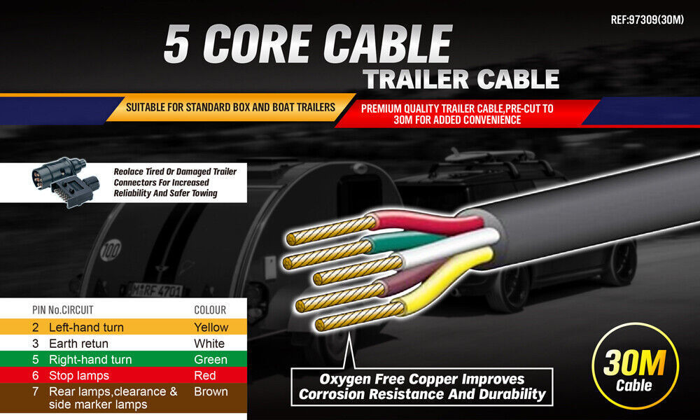 30M 7 Core Wire Cable Trailer Cable Boat Caravan Truck