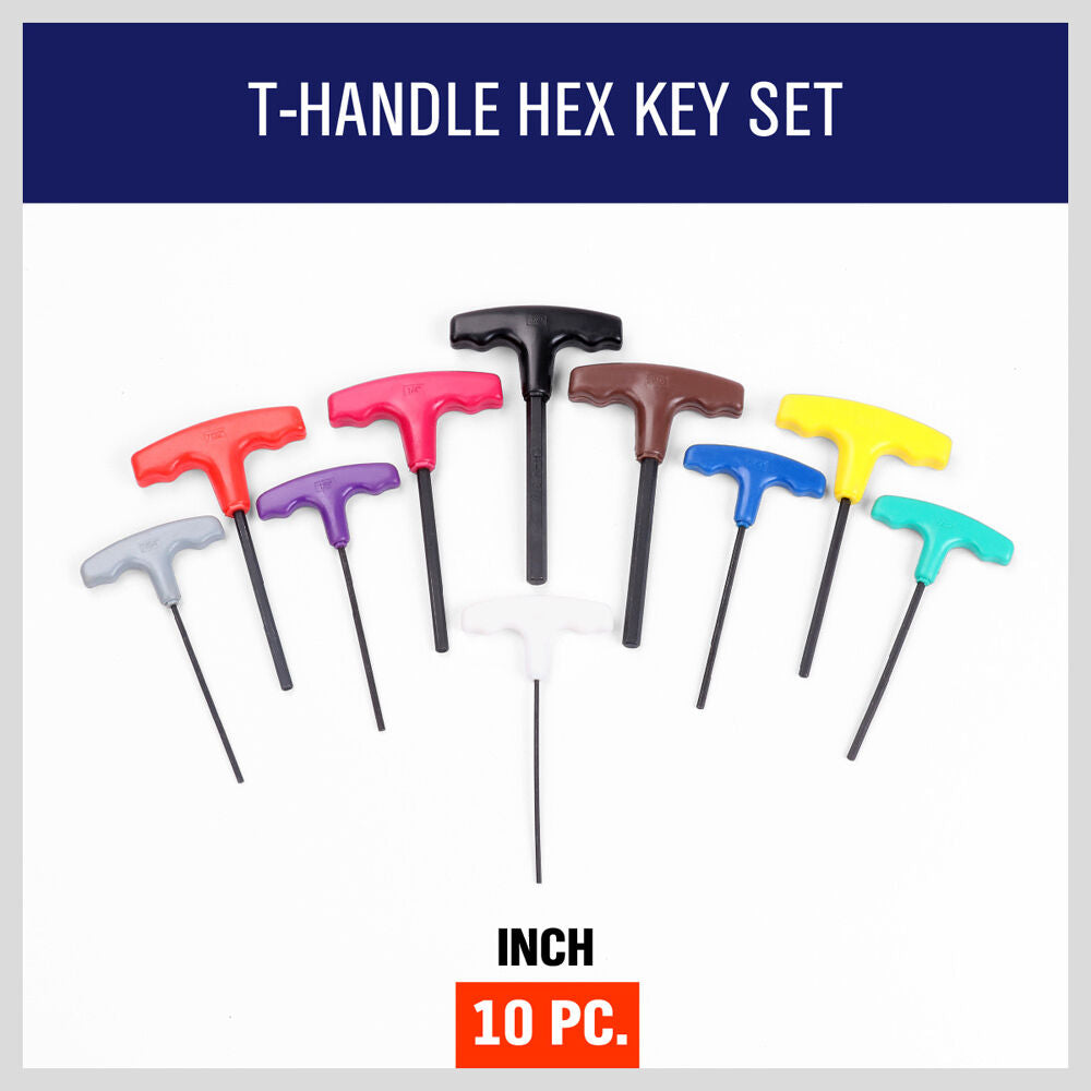 10-Piece T-Handle Hex Key Set, Allen Wrench SAE/Imperial Sizes 3/32"-3/8",