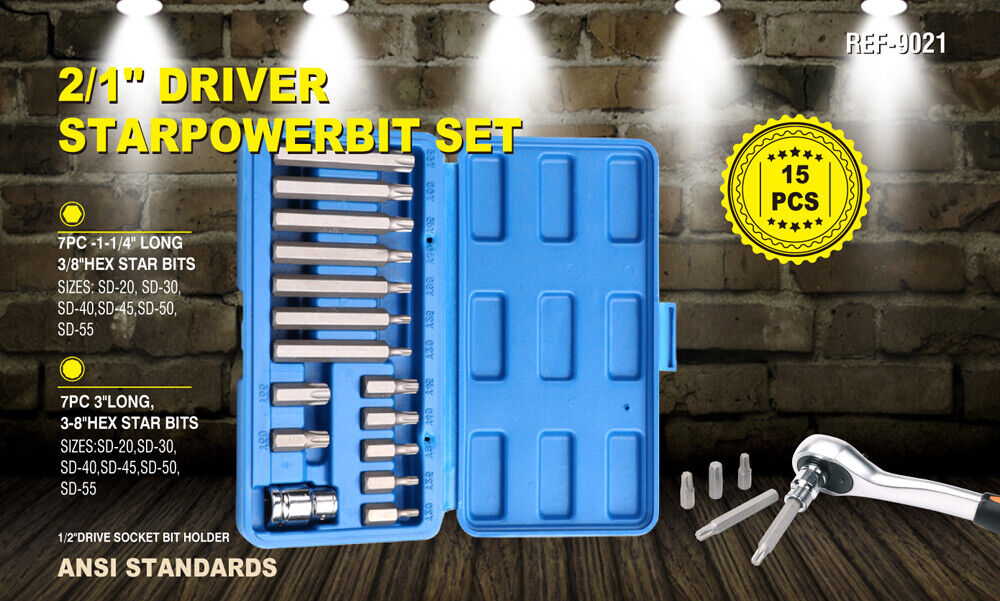 15Pack Torx Bit Long & Short Star Key Torque Bits