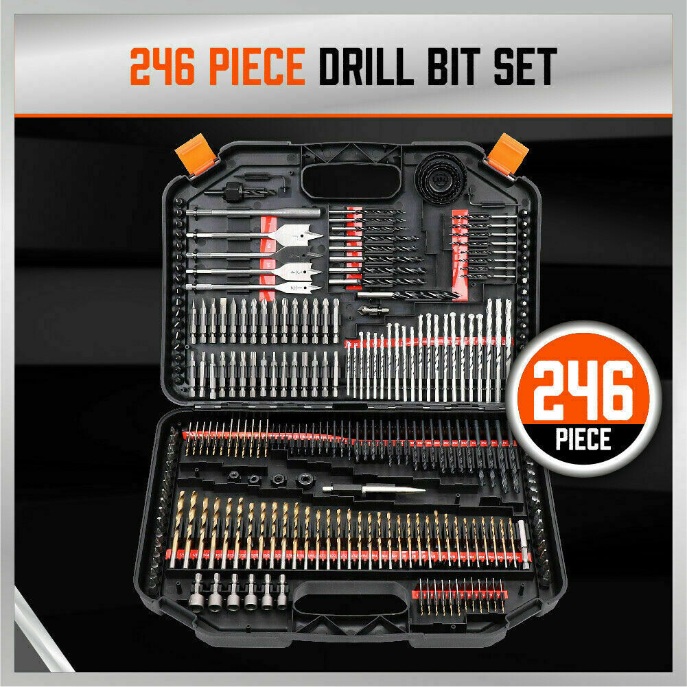 246Pack Combination Drill Bits Wood Hole Saw Metal Cement Screwdriver