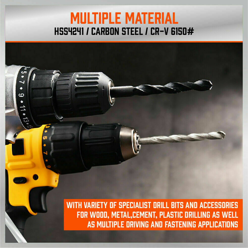 246Pack Combination Drill Bits Wood Hole Saw Metal Cement Screwdriver