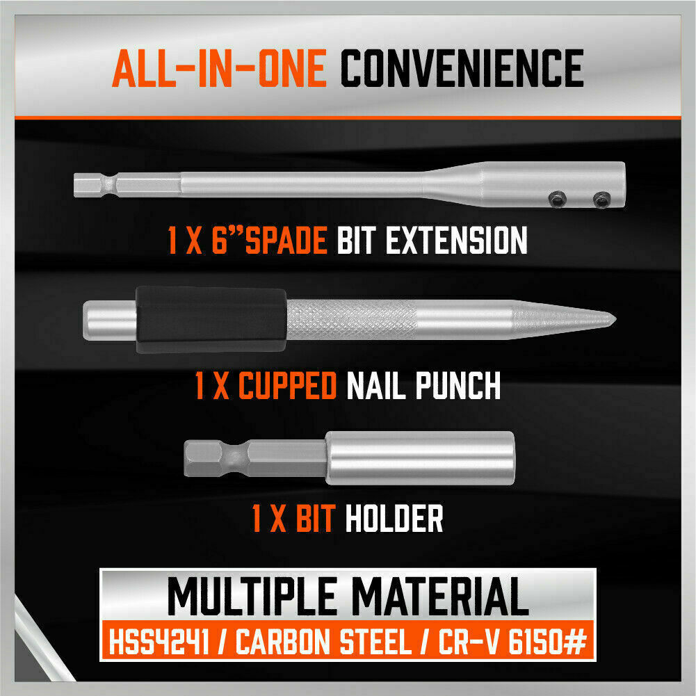 246Pack Combination Drill Bits Wood Hole Saw Metal Cement Screwdriver