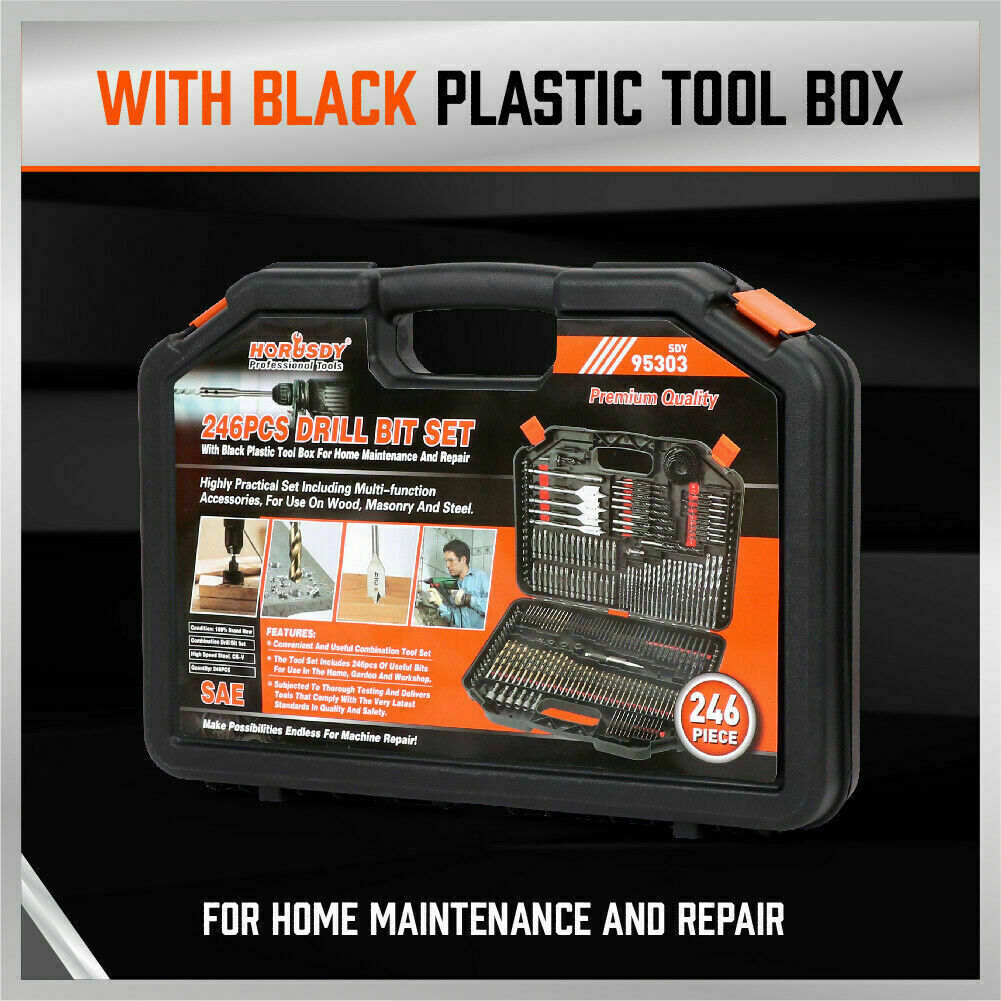 246Pack Combination Drill Bits Wood Hole Saw Metal Cement Screwdriver