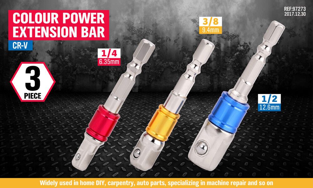 3Pack Socket Bit Adaptor Drill Nut Driver Power Extension Bars