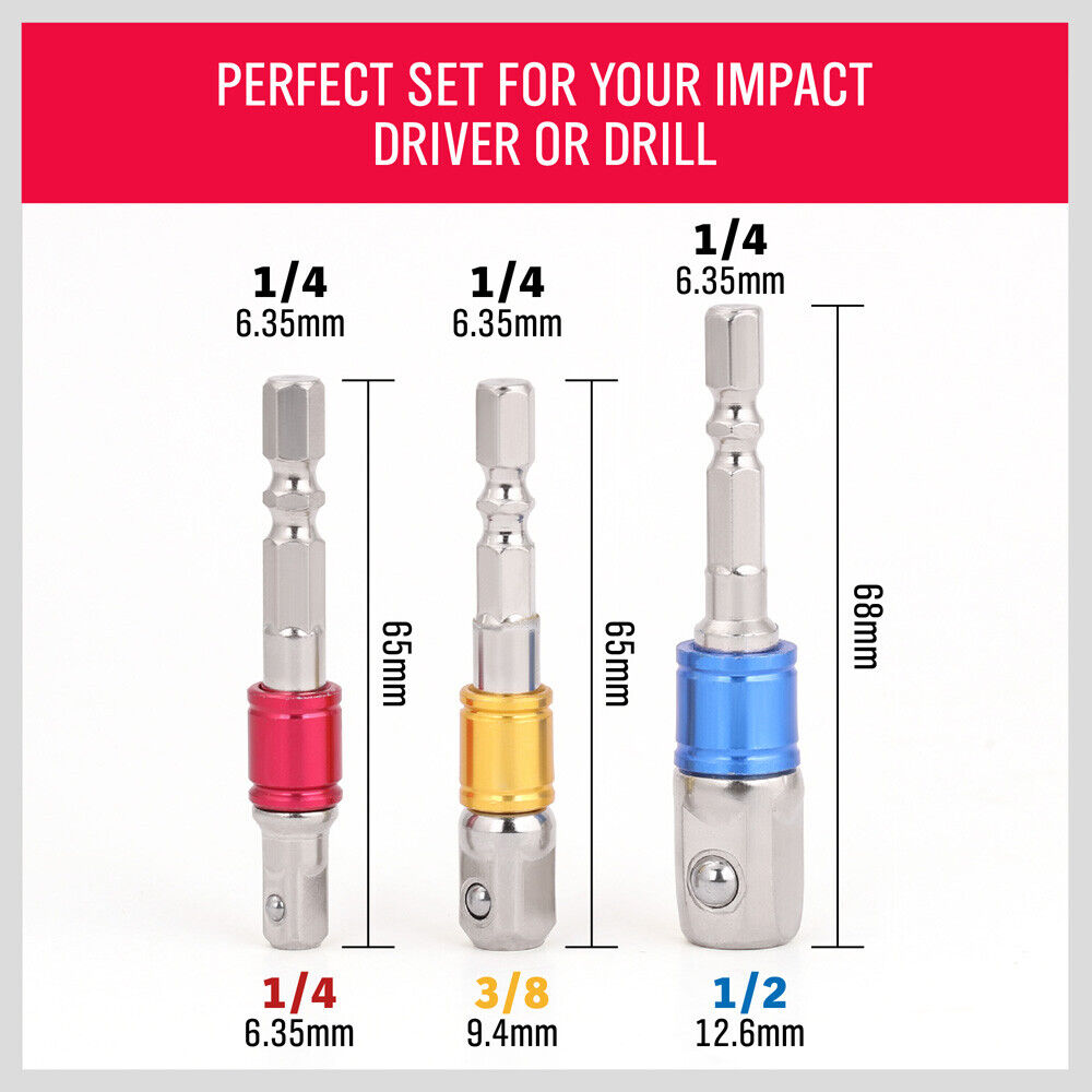 3Pack Socket Bit Adaptor Drill Nut Driver Power Extension Bars