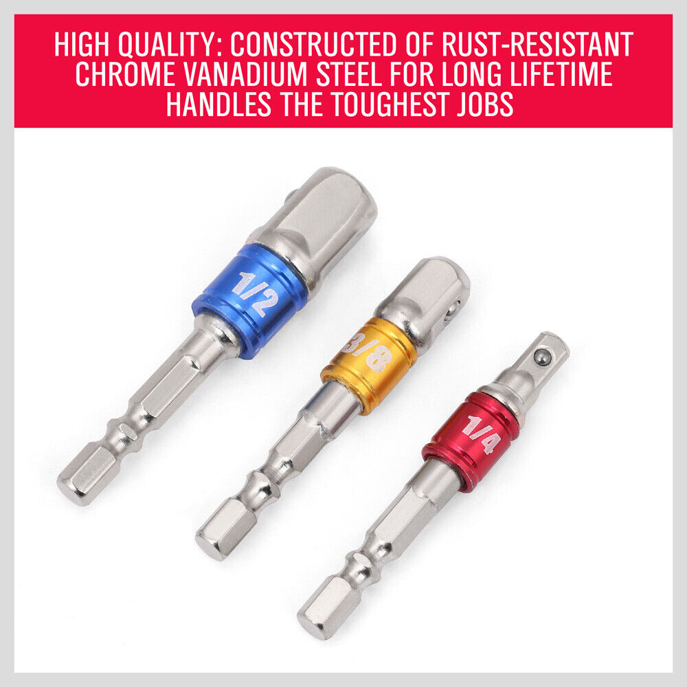 3Pack Socket Bit Adaptor Drill Nut Driver Power Extension Bars