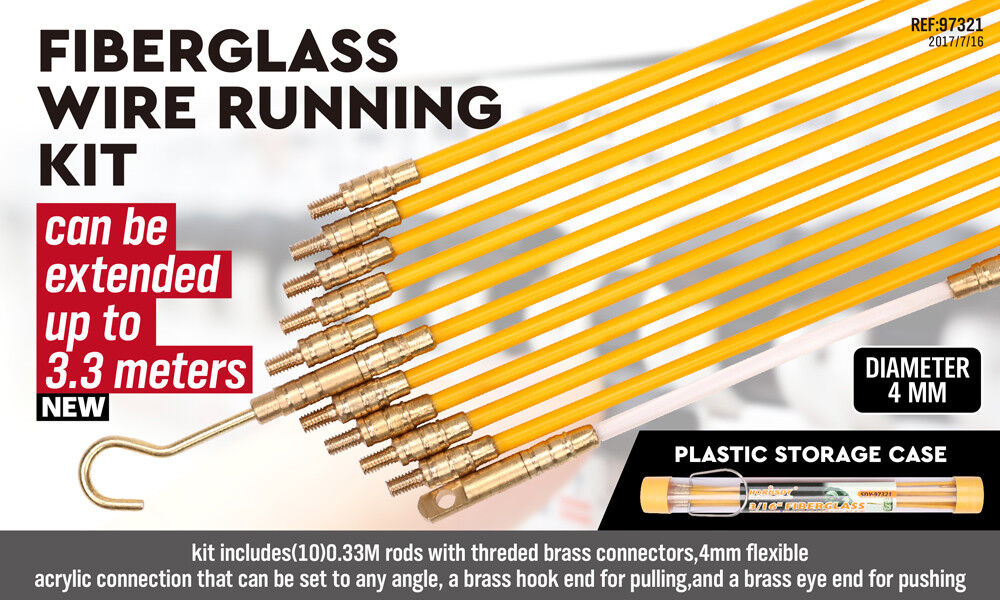3.3m ⏀ 4mm Fibreglass Electricians Push Pull Rods Cable Cavity