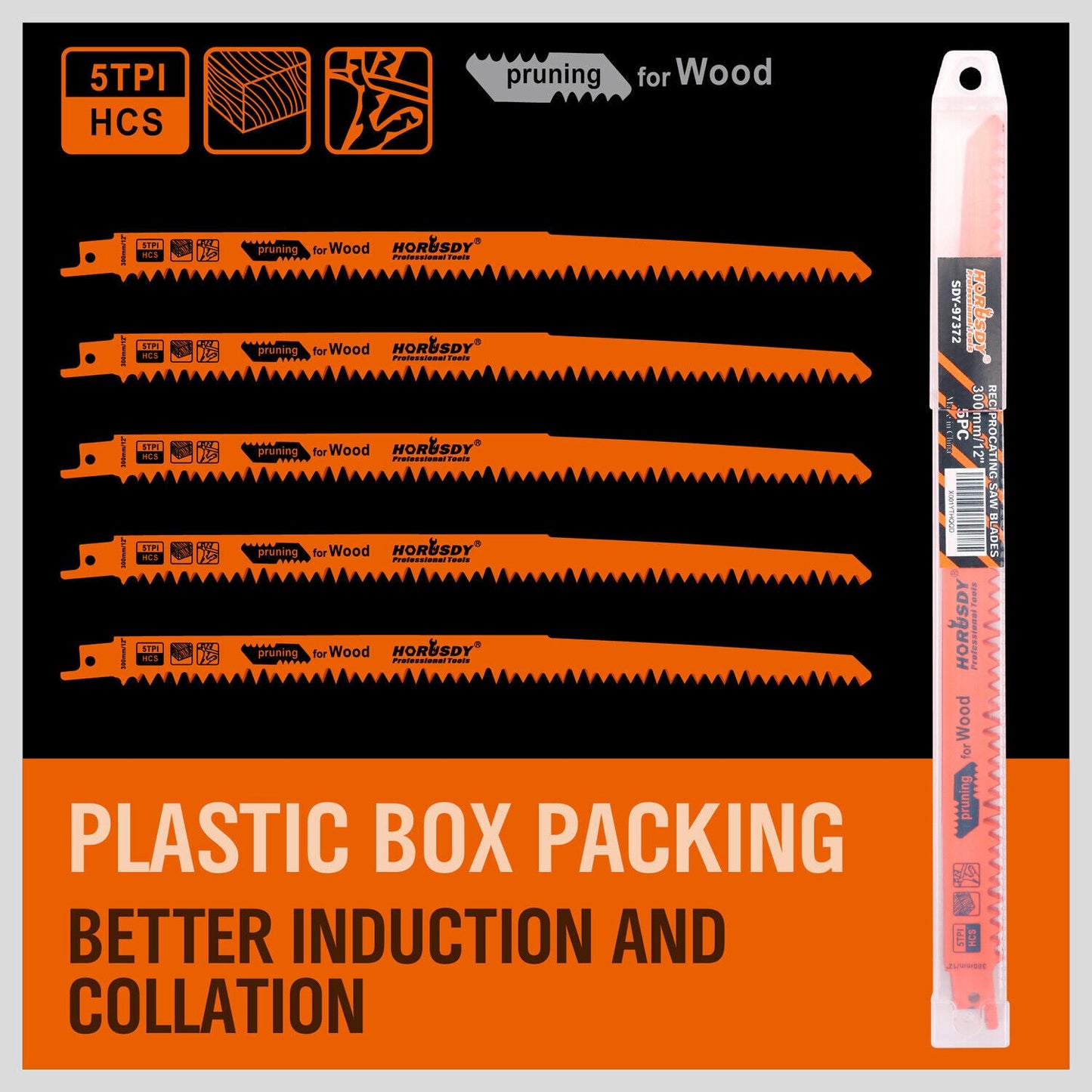 5Pack 300mm Reciprocating Saw Blades 5TPI Wood Timber Pruning Tool