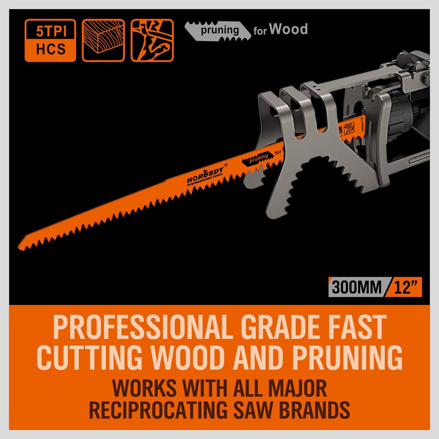 5Pack 300mm Reciprocating Saw Blades 5TPI Wood Timber Pruning Tool