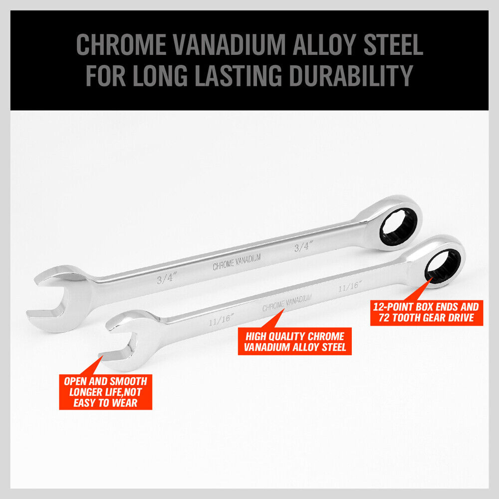 20Pack Ratchet Spanner Metric & Imperial Combination Wrench Open End