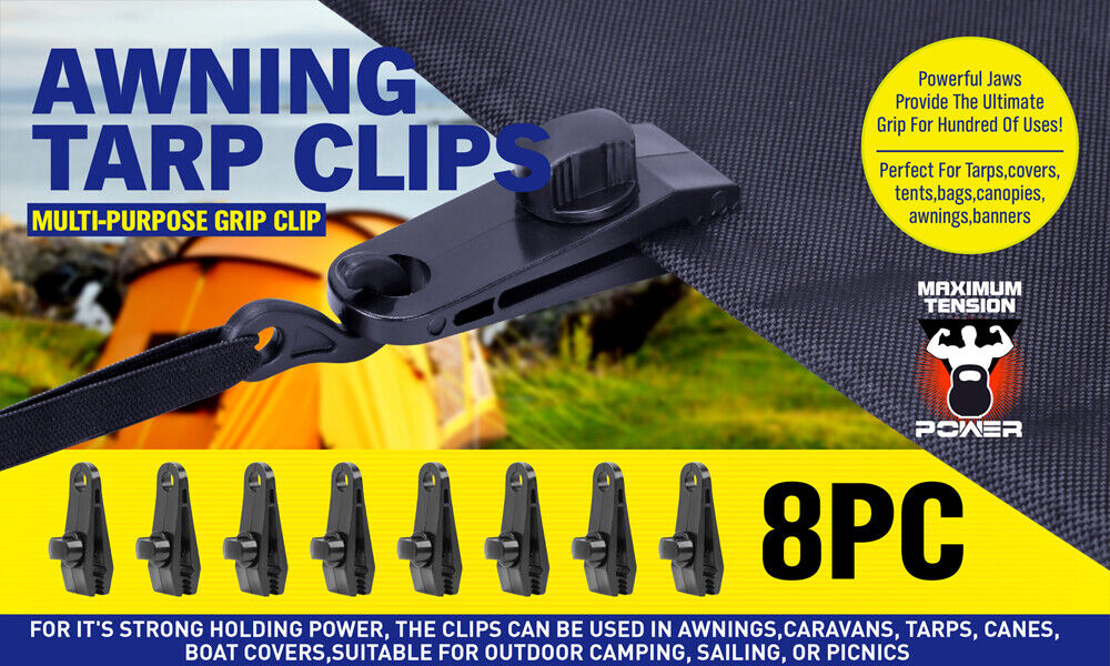8Pack Awning Tarp Clamp Clips Hangers Survival Tent Emergency Grommet