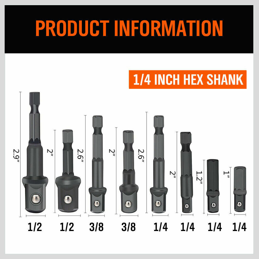 8Pack Drill Socket Adapter Impact Nut Driver Hex Extension Bits