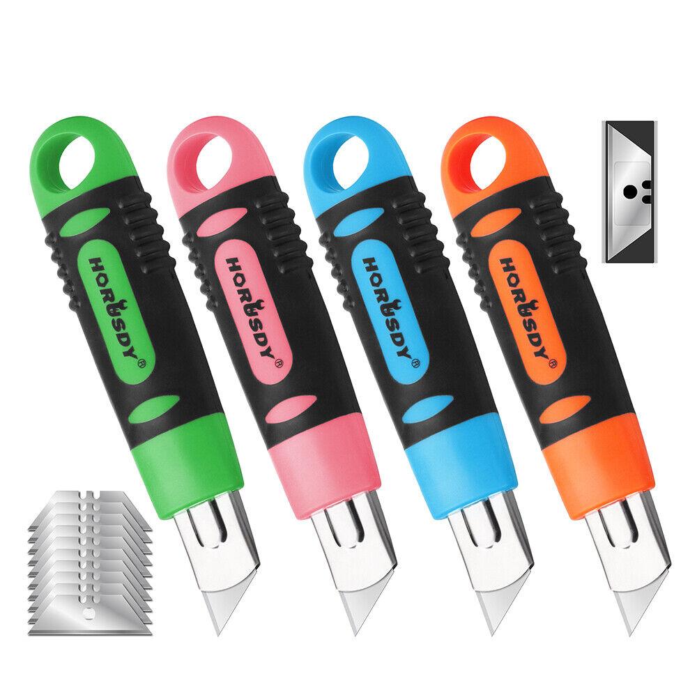 4Pack Box Cutter Snap Off Utility Knife Retractable Grip Handle