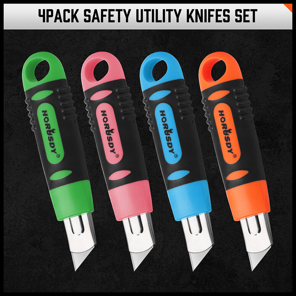 4Pack Box Cutter Snap Off Utility Knife Retractable Grip Handle