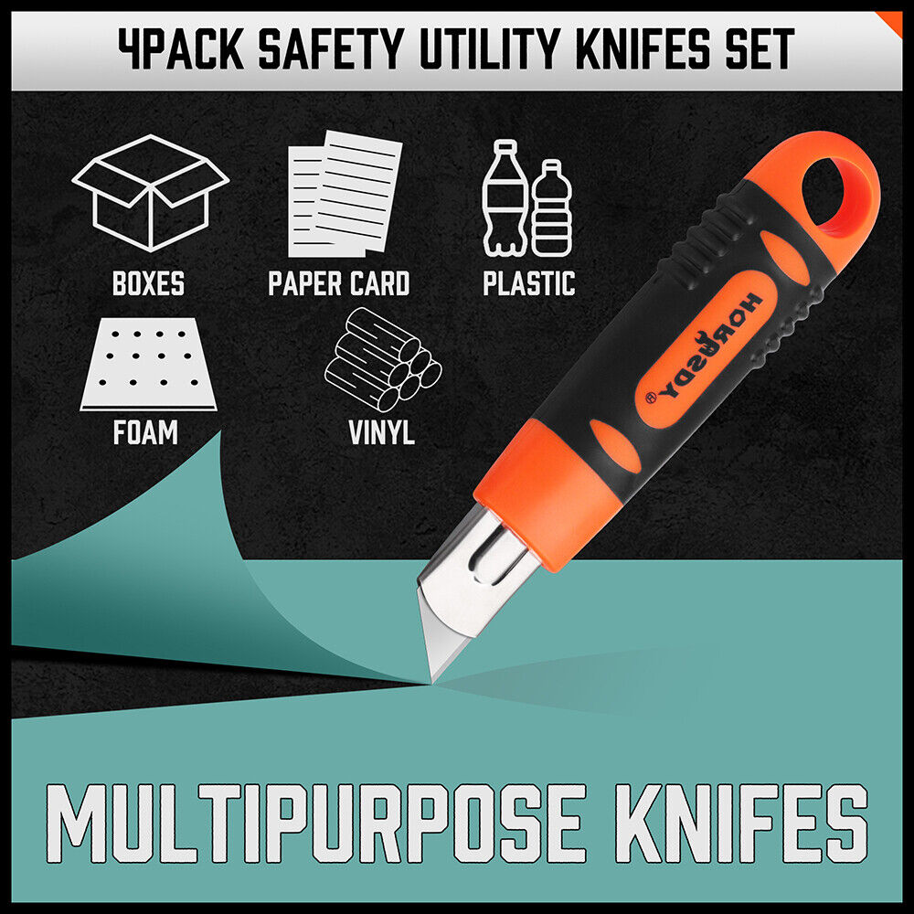 4Pack Box Cutter Snap Off Utility Knife Retractable Grip Handle
