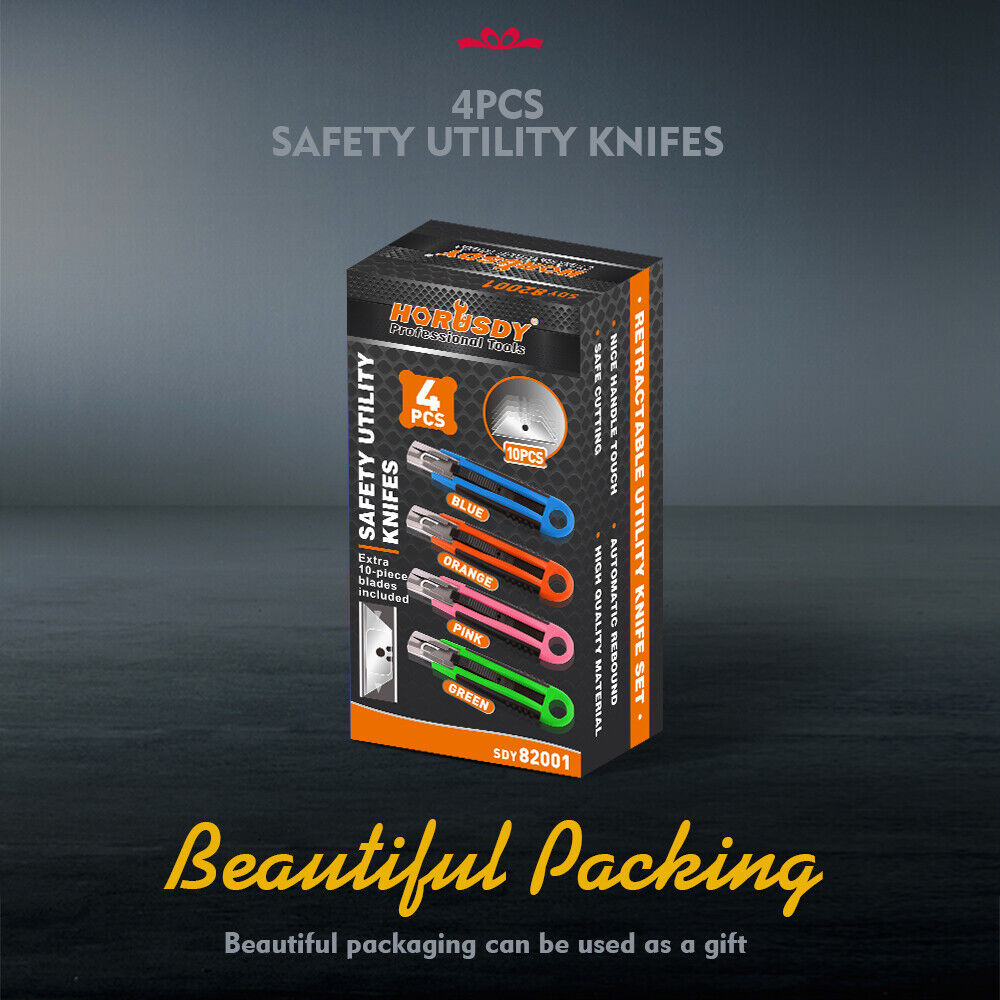 4Pack Box Cutter Snap Off Utility Knife Retractable Grip Handle