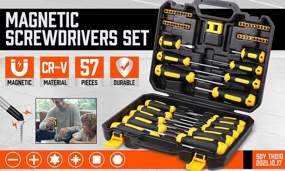 57-Piece Magnetic Screwdriver Slotted Phillips Bit Hex Pozidriv Torx Key