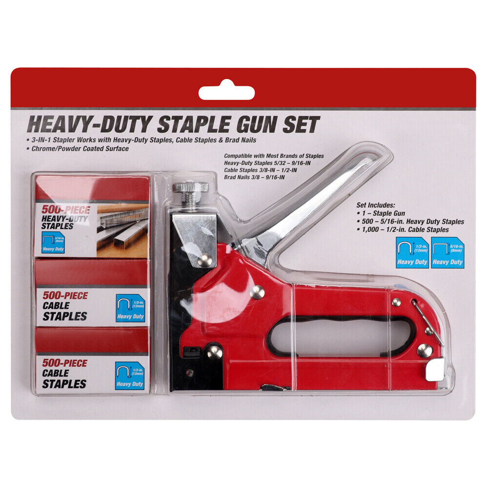 Heavy-Duty Staple Gun 2in1 Stapler + 1500Pack Staples Tacker Hand