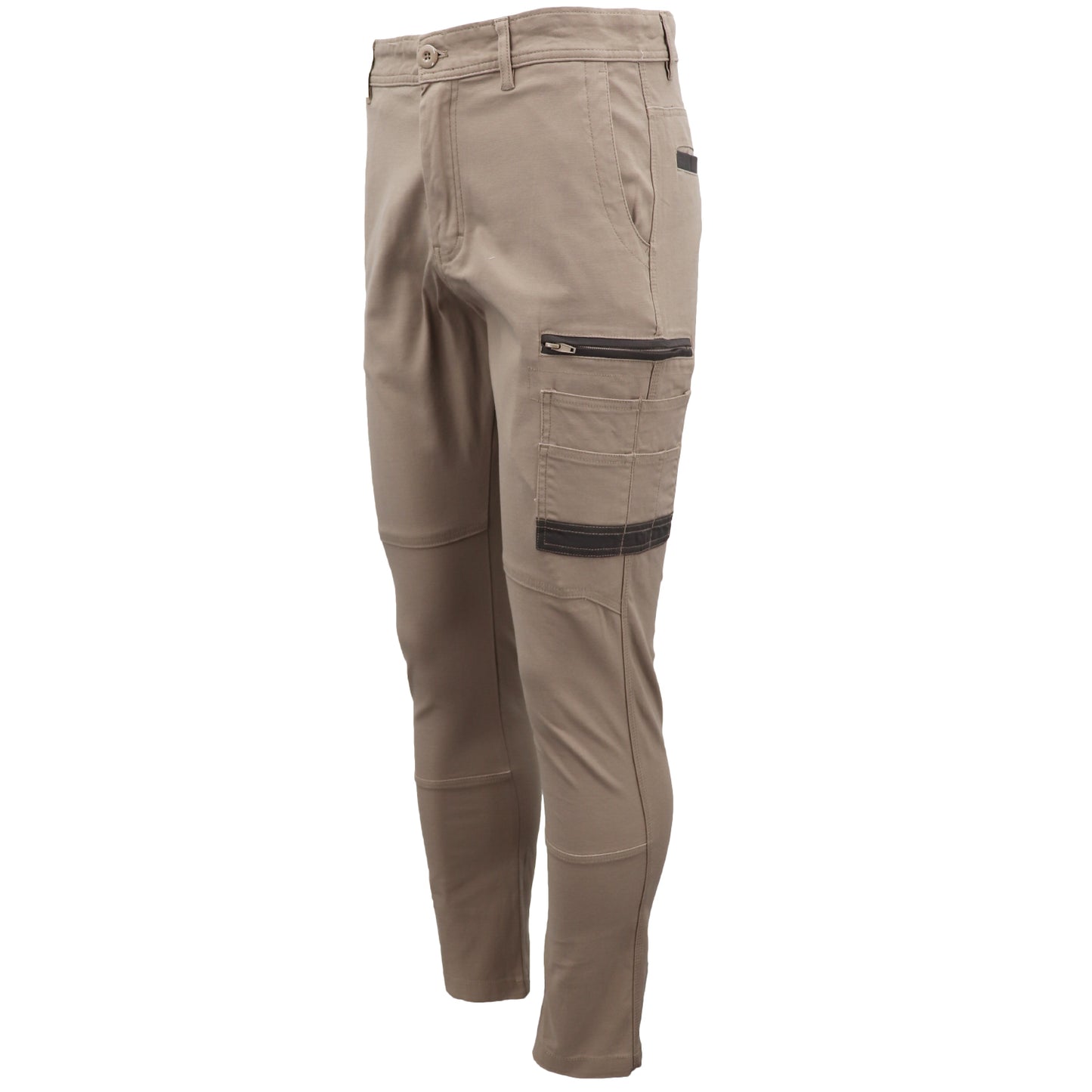 Men's Cotton Drill Cargo Work Pants UPF 50+ 13 Pockets Tradies Workwear Trousers, Khaki, 34