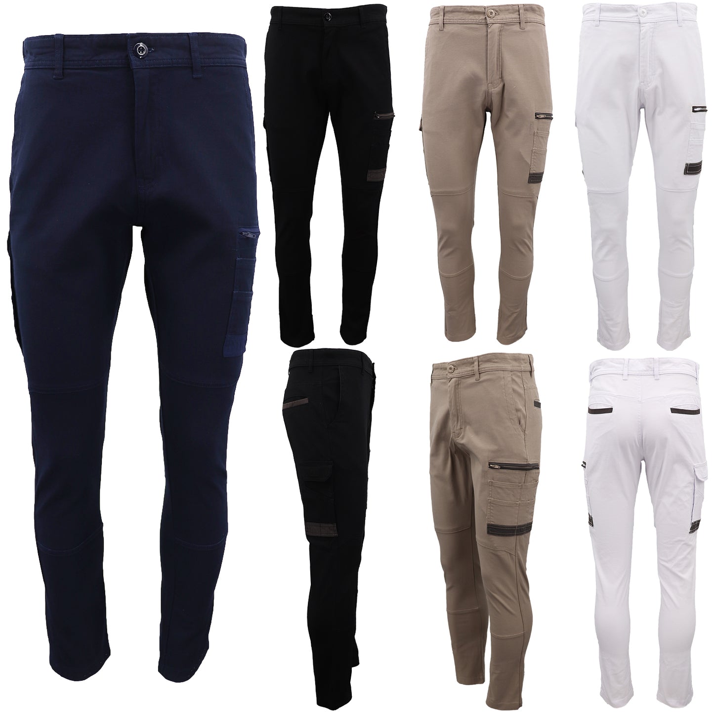 Men's Cotton Drill Cargo Work Pants UPF 50+ 13 Pockets Tradies Workwear Trousers, Khaki, 34