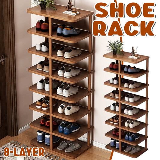 8 Tiers Shoe Rack Vertical Space Saving Narrow Shoe Organizer with Stable Base