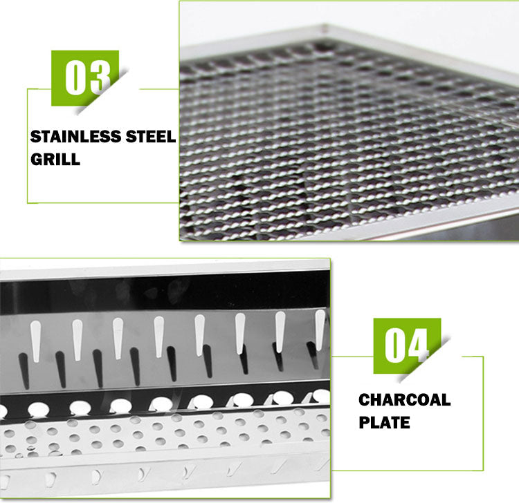 Stainless Steel Portable Outdoor BBQ Barbecue Grill Charcoal - 48x30cm