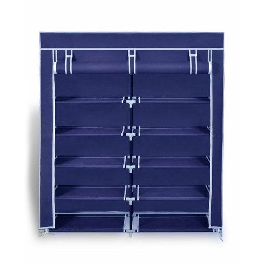 2 Doors with Cover Portable Storage Shoe Rack Cabinet Wardrobe - navy