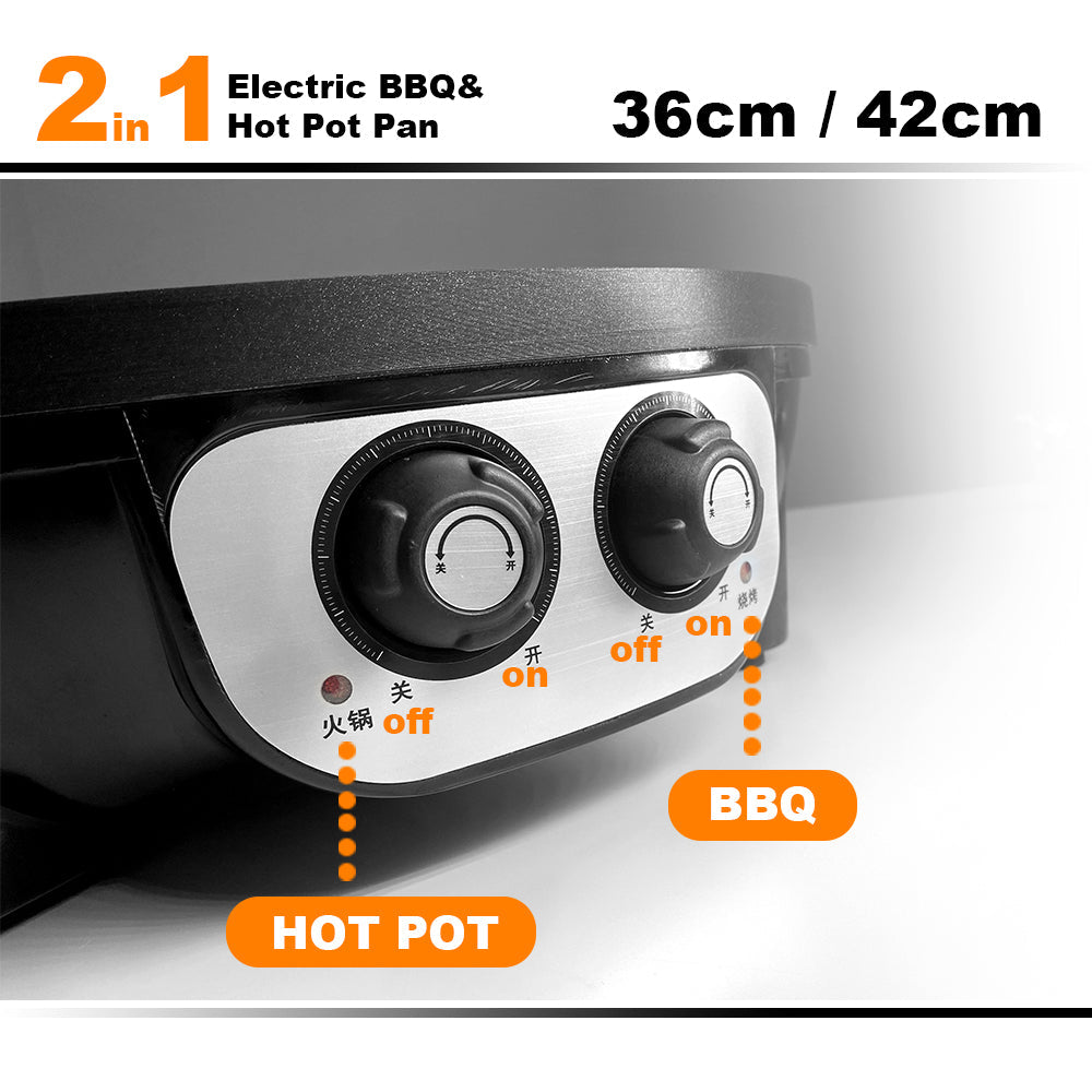2-in-1 Electric Hot Pot & BBQ Plate – 42cm