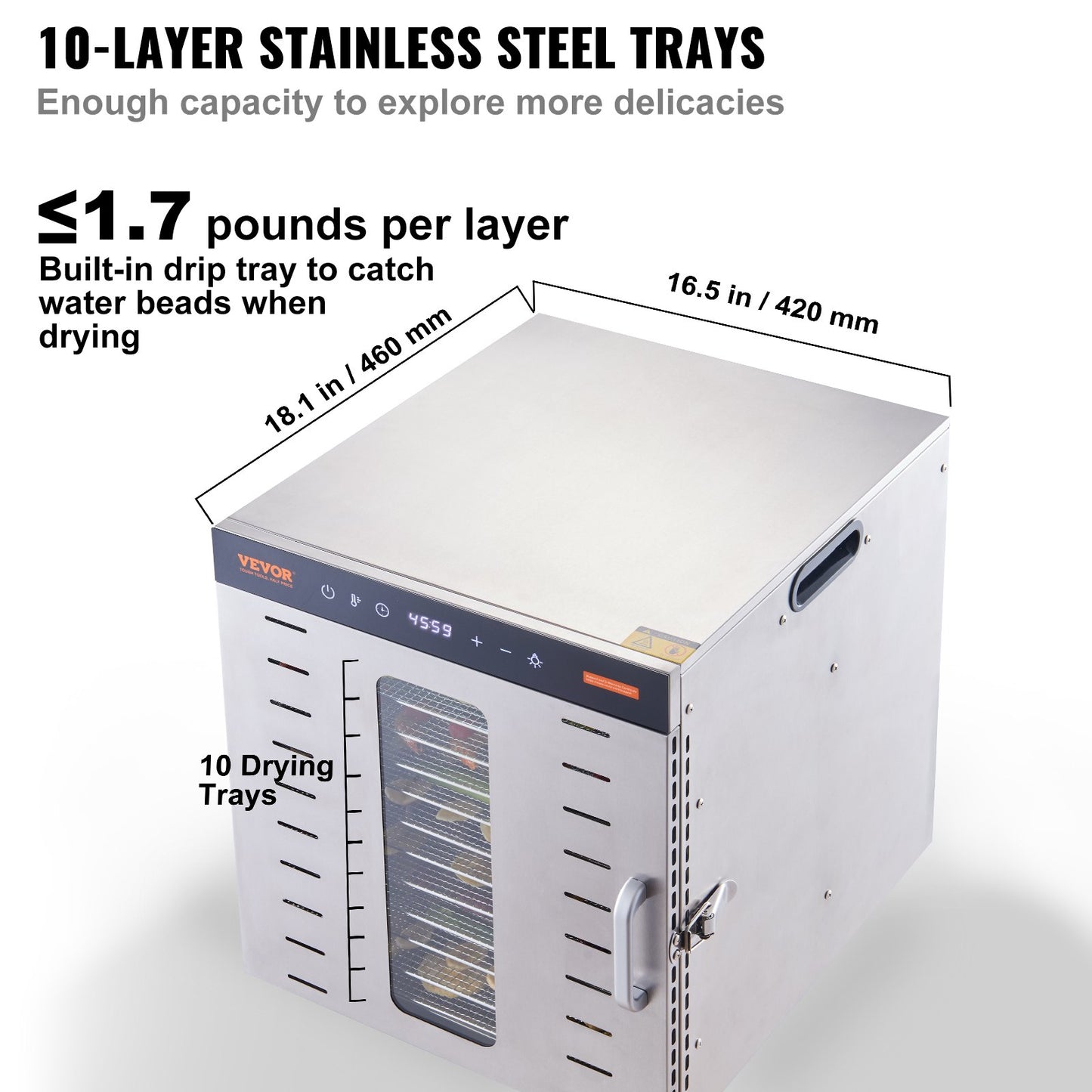 10 Trays Food Dehydrator Machine Stainless Steel 1000W