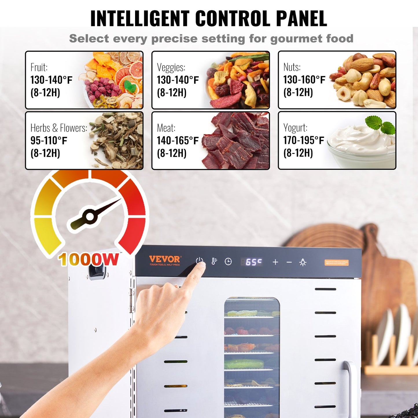 10 Trays Food Dehydrator Machine Stainless Steel 1000W
