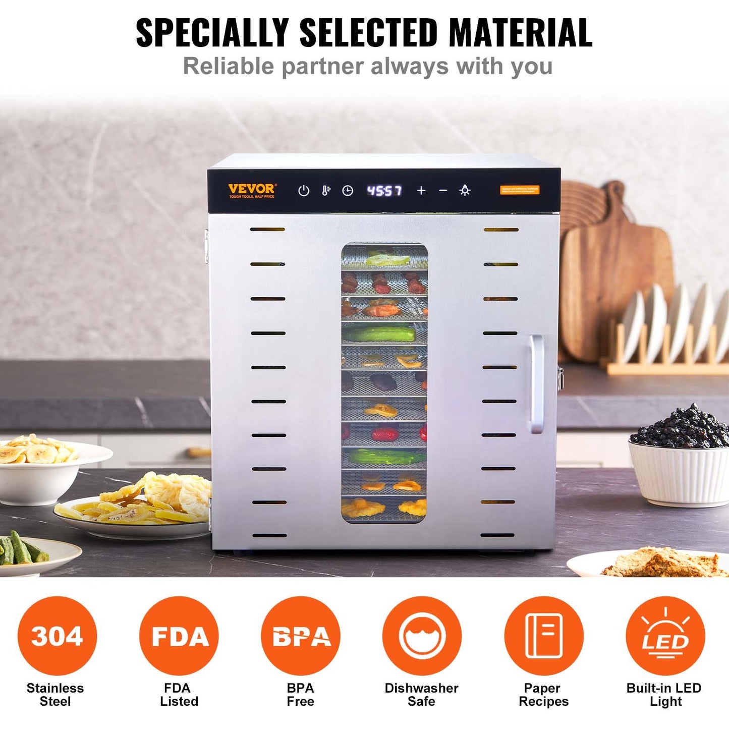 10 Trays Food Dehydrator Machine Stainless Steel 1000W