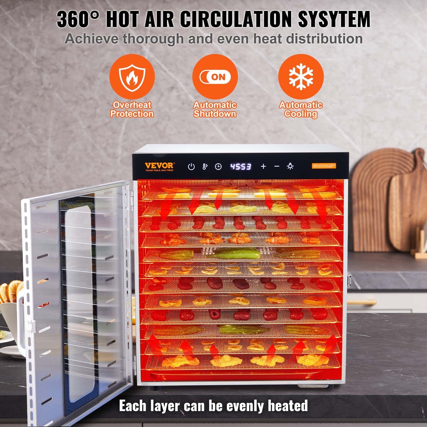 10 Trays Food Dehydrator Machine Stainless Steel 1000W