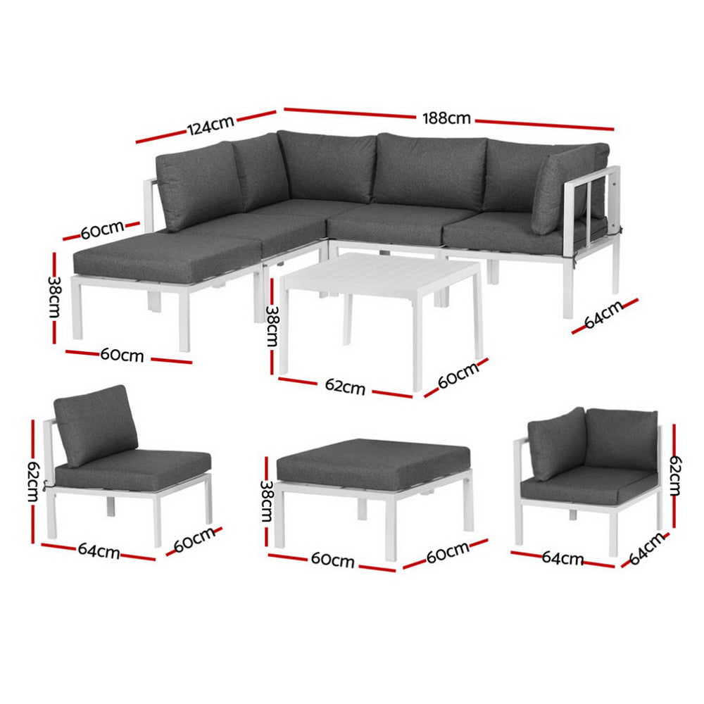 6PCS Outdoor Sofa Set Aluminium Table and Chairs Lounge Patio Furniture