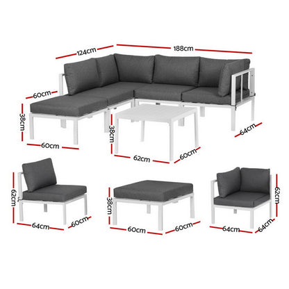 6PCS Outdoor Sofa Set Aluminium Table and Chairs Lounge Patio Furniture