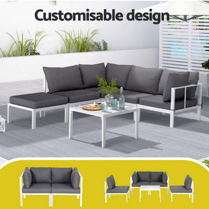 6PCS Outdoor Sofa Set Aluminium Table and Chairs Lounge Patio Furniture
