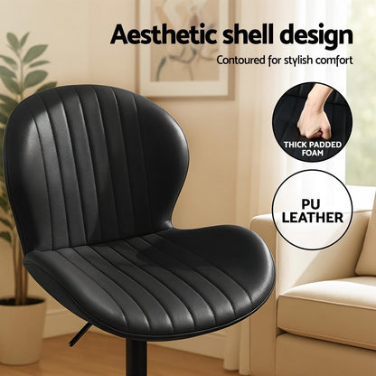 Artiss 2x Bar Stools Kitchen Swivel Gas Lift Counter Chair Shell Leather Black