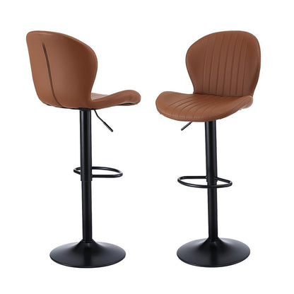 Artiss 2x Bar Stools Kitchen Swivel Gas Lift Counter Chair Shell Leather Brown